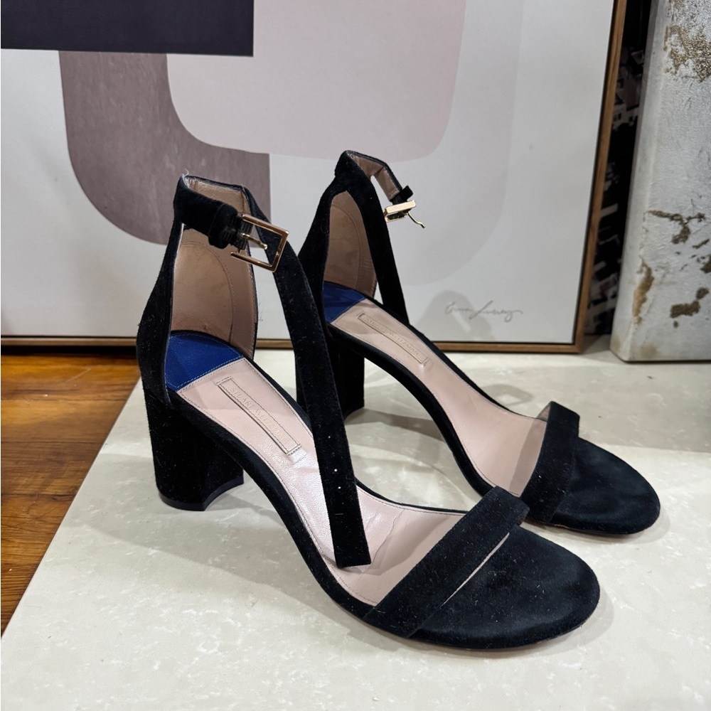 Stuart Weitzman Black Suede Heeled Sandals Nudist Short